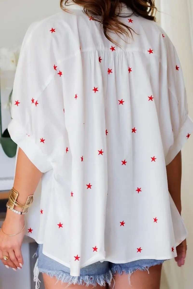 White Little Stars Printed Loose Half Sleeve Shirt - Love Salve